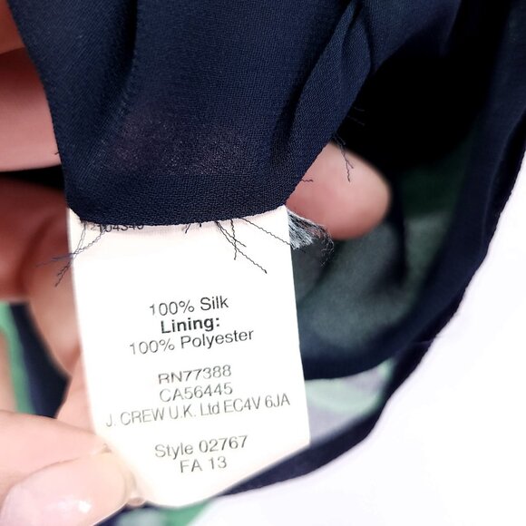 J.Crew Silk Ruffle Blouse Womens Size 12 Top Beanstalk Stripe Navy Green Retro - Picture 9 of 13